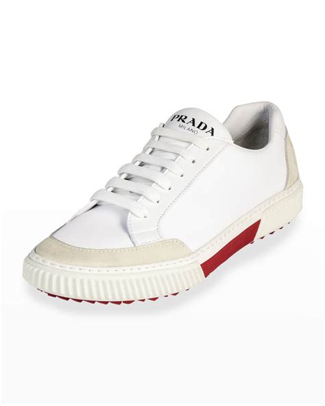 prada men's suede-trim low-top sneakers|Men's Prada Designer Low Top Sneakers .